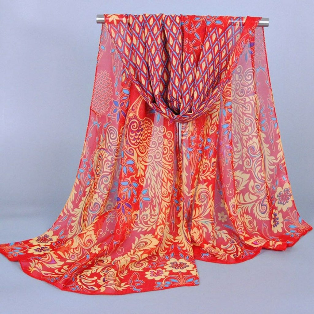 Long Sheer Polyester Scarf, Shawl, Beach Wrap.